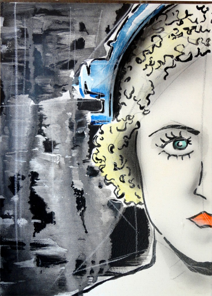 MARIA- THE ROBOT WOMAN III, 20x30 cm, acrylics on canvas (2015)